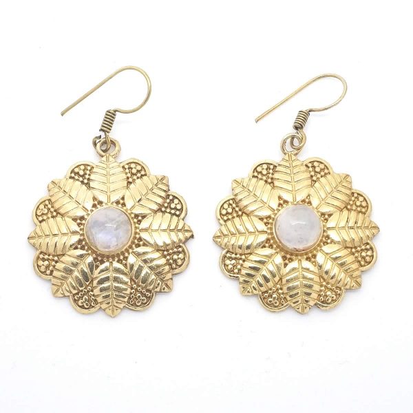 rainbow moonstone earrings leaf mandala