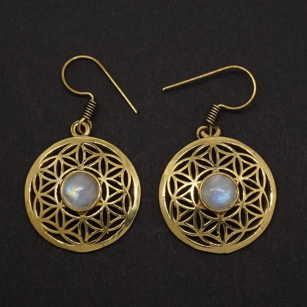rainbow moonstone earrings flower of life