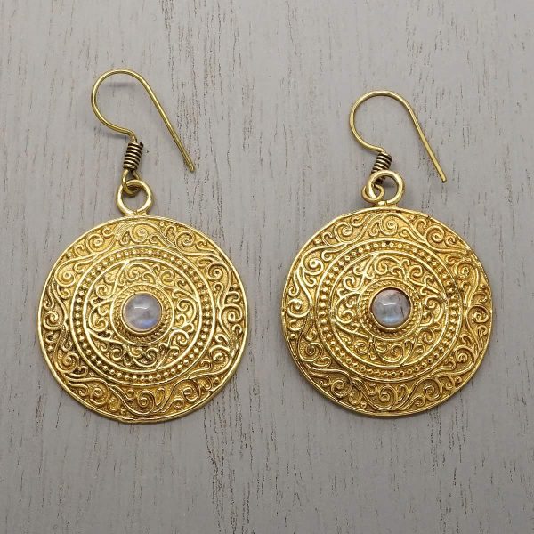 rainbow moonstone earrings indian mandala