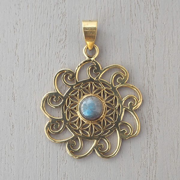 labradorite pendant flower of life spirals