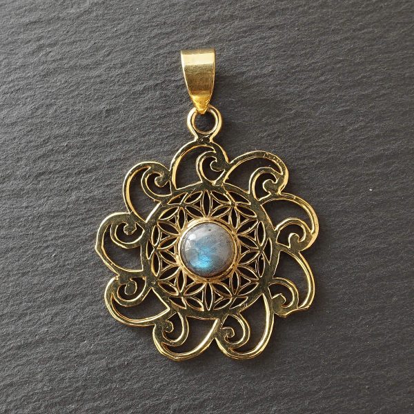 labradorite pendant flower of life spirals