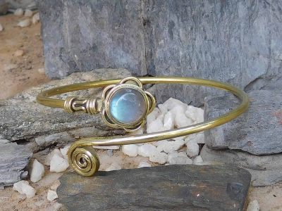 Labradorite Lotus Spiral Bangle by Avashy