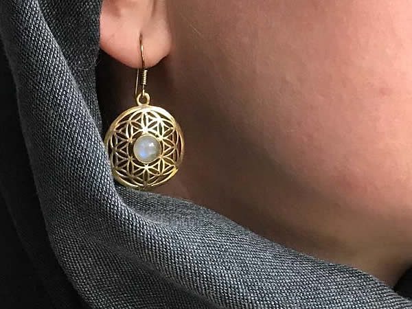 Rainbow Moonstone Flower of Life Earrings by Avashy