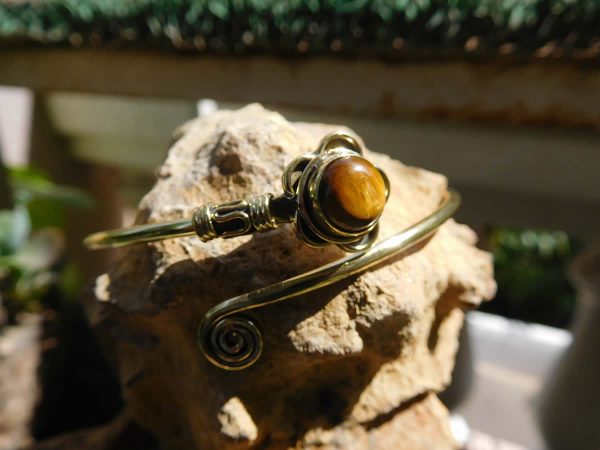 Tiger's Eye Lotus Spiral Bangle by Avashy